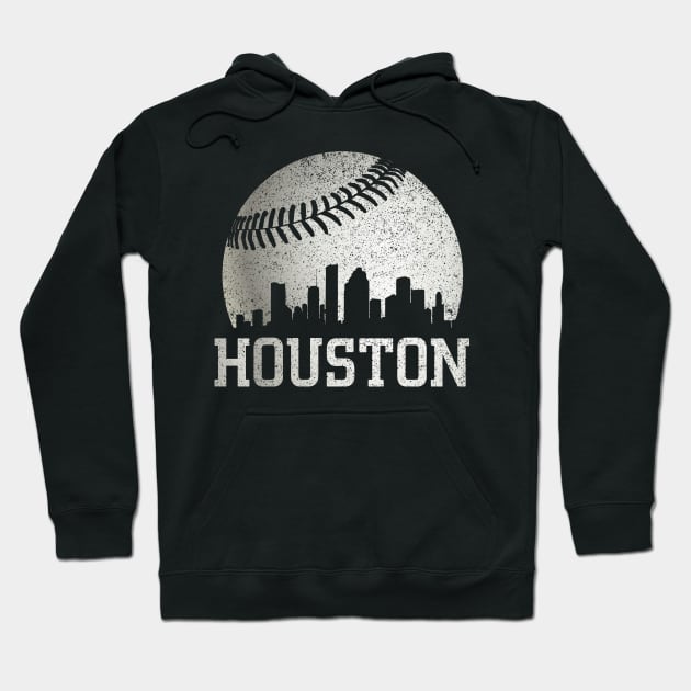 Vintage Houston Texas Skyline Baseball Hoodie by Hong Lien 